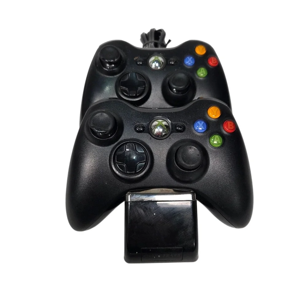 Microsoft Xbox 360 E Console Bundle Black 2 Controllers 20 Games Charging Dock